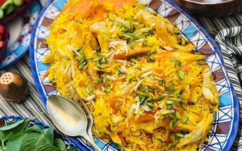 طرز تهیه شیرین پلو زعفرانی خوشمزه و رستورانی با سینه مرغ