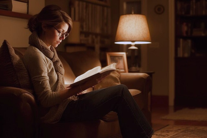 کتاب خواندن در نور کم