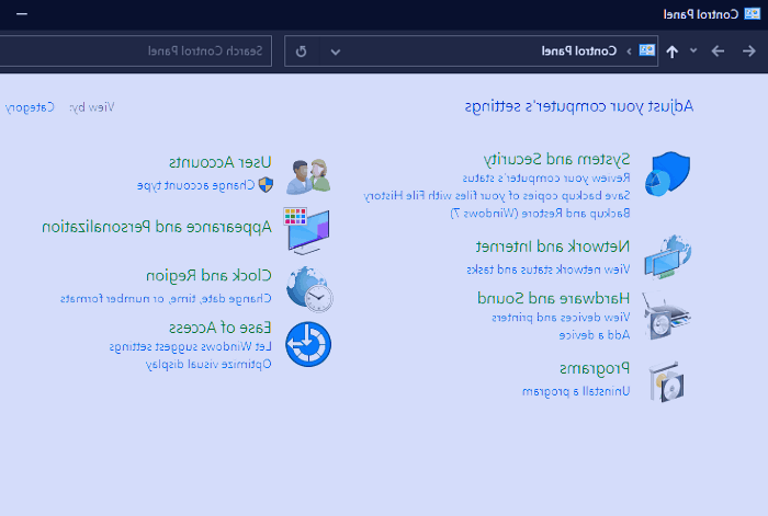 پنجره کنرل پنل