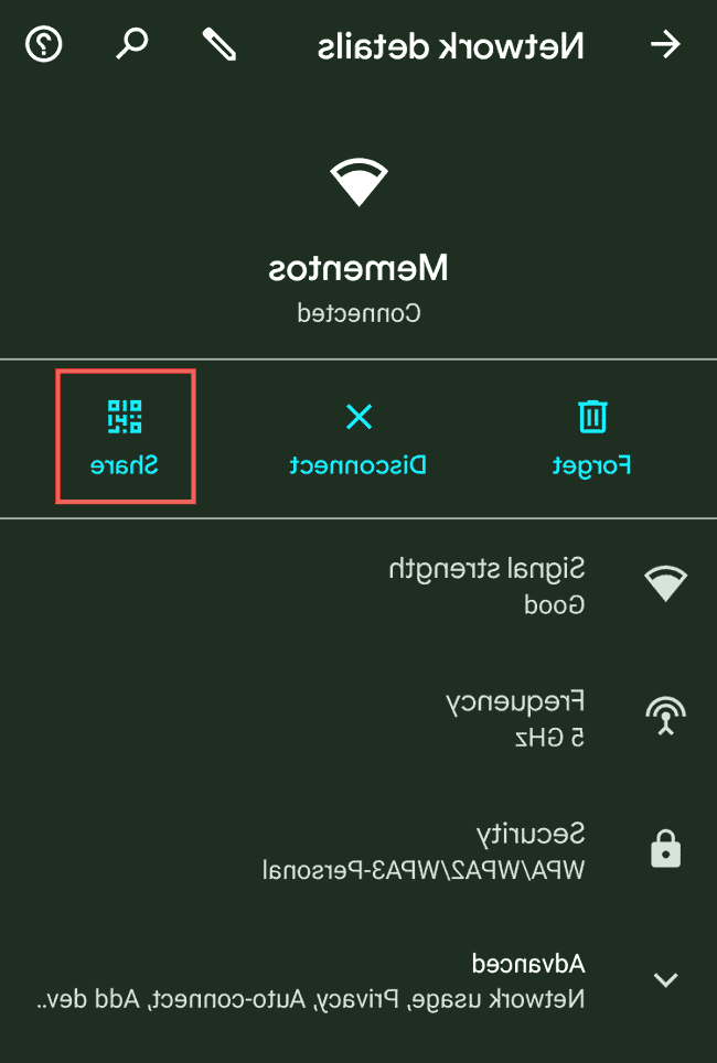 گزینه share را انتخاب کنید رمز وای فای