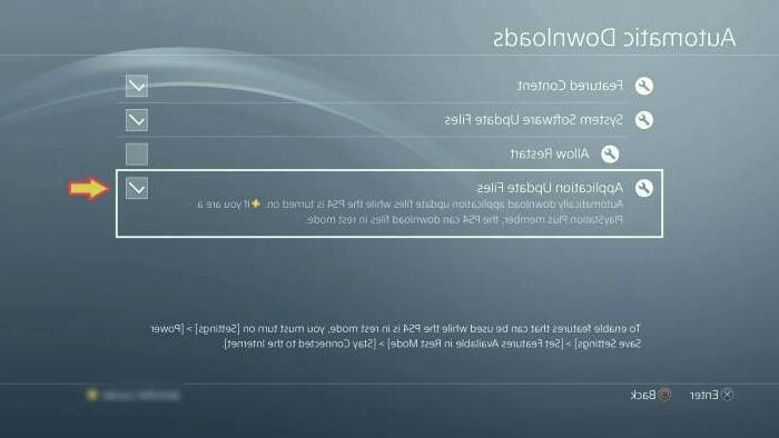 بر روی گزینه Application Update Files کلیک کنید آپدیت خودکار ps4