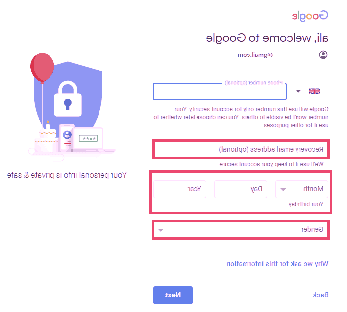 اطلاعات هویتی جیمیل خود را وارد کنید جیمیل