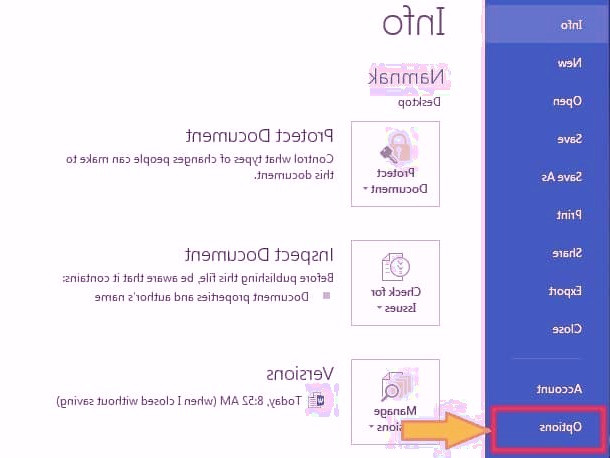 گزینه options را انتخاب کنید تنظیمات ورد