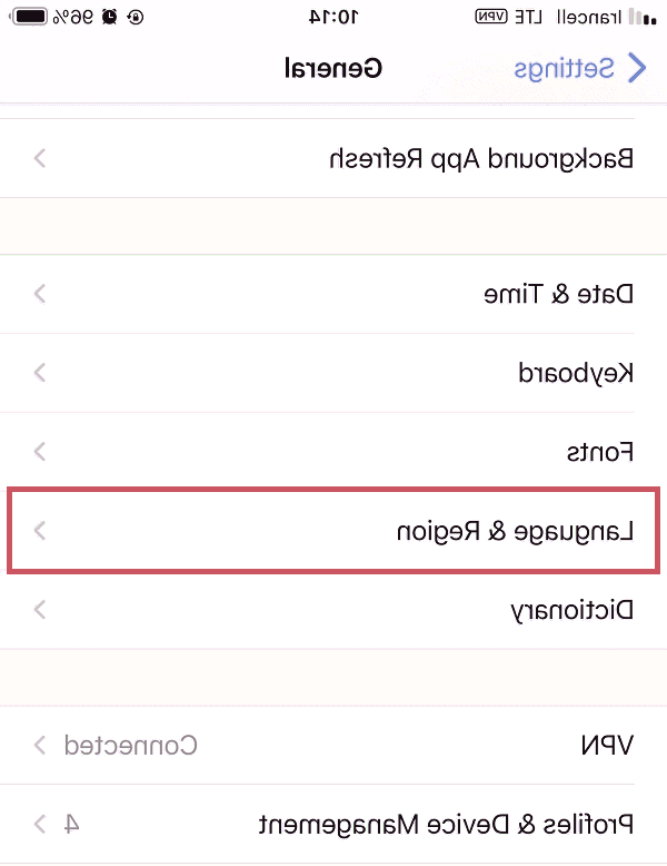 گزینه language را انتخاب کنید زبان آیفون
