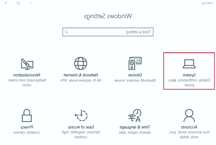 گزینه system را انتخاب کنید تنظیمات ویندوز