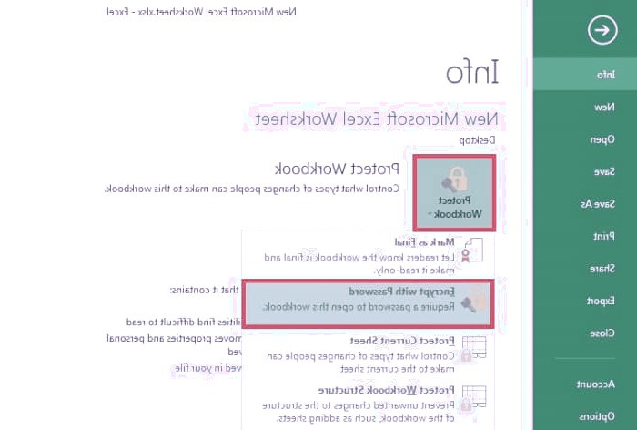 قفل گذاری روی فایل اکسل از بخش Encrypt with password قفل گذاری اکسل