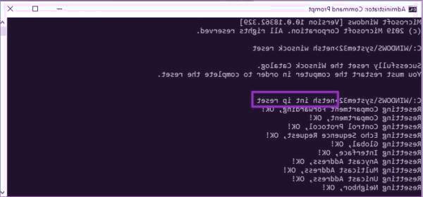 دستور netsh int ip reset را تایپ کنید اینترنت