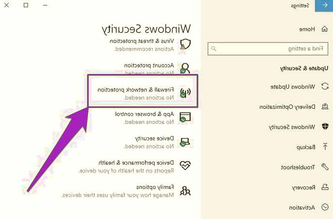 انتخاب Firewall & network اینترنت