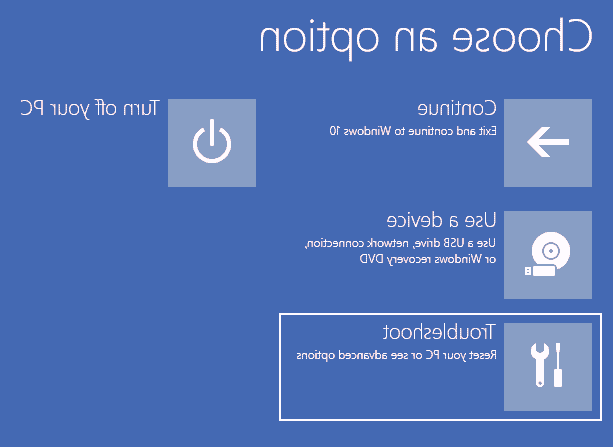 گزینه troubleshoot را انتخاب کنید سیف مود ویندوز 10