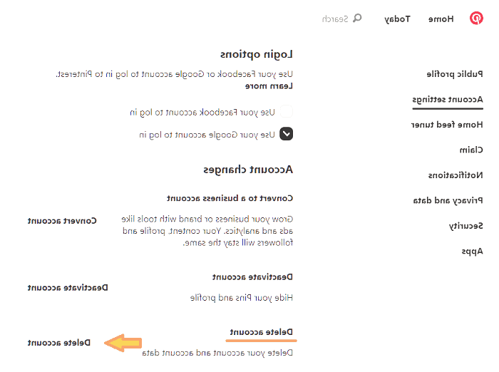 حذف حساب پینترست