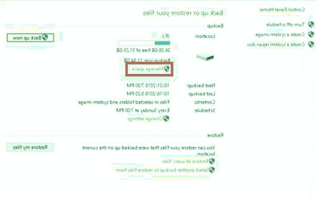 گزینه Manage space را انتخاب کنید فایل های ویندوز