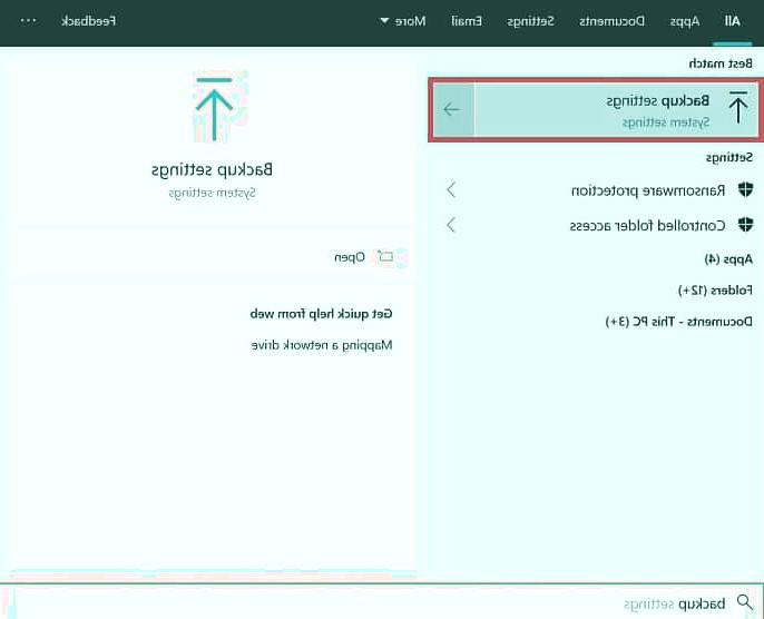 عبارت backup settings را وارد کنید سرچ ویندوز