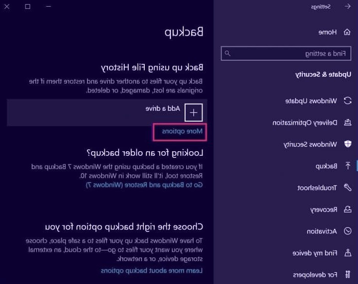 انتخاب گزینه More options تنظیمات ویندوز