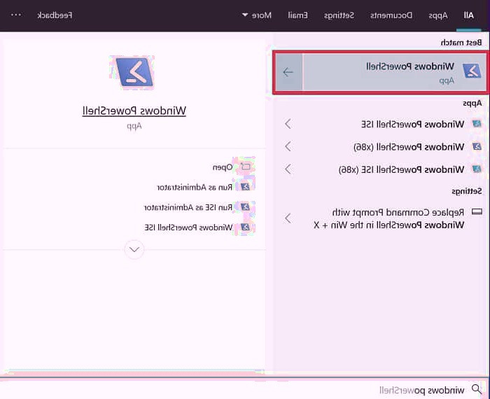 جستجو عبارت Windows PowerShell منو استارت