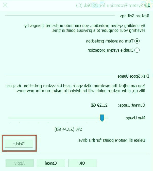 گزینه delete را انتخاب کنید بکاپ های پاک نشده
