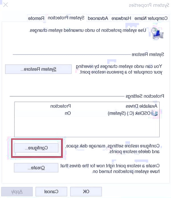 گزینه Configure زا انتخاب کنید فایل بکاپ ویندوز