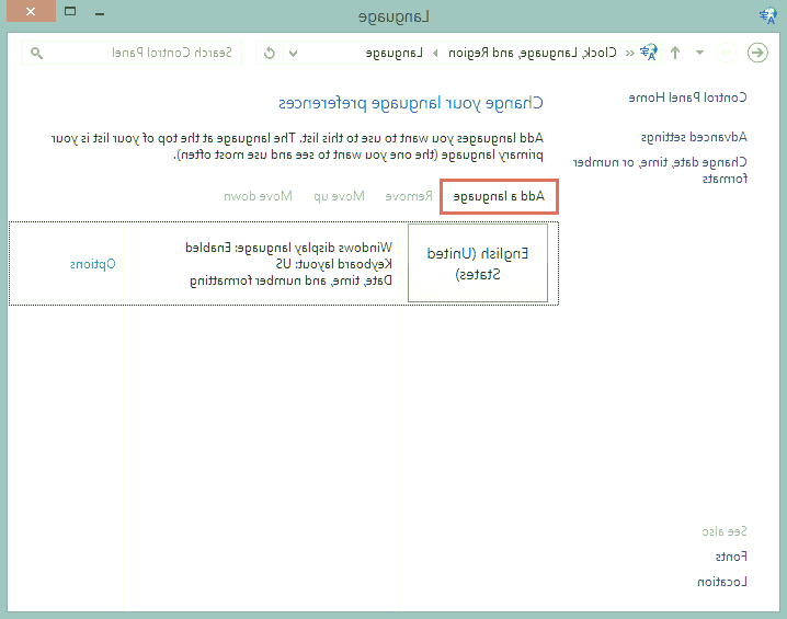 گزینه add a language را انتخاب کنید زبان فارسی ویندوز