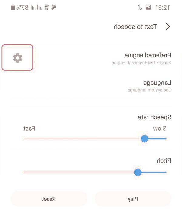 بر روی علامت تنظیمات کلیک کنید Text to speech