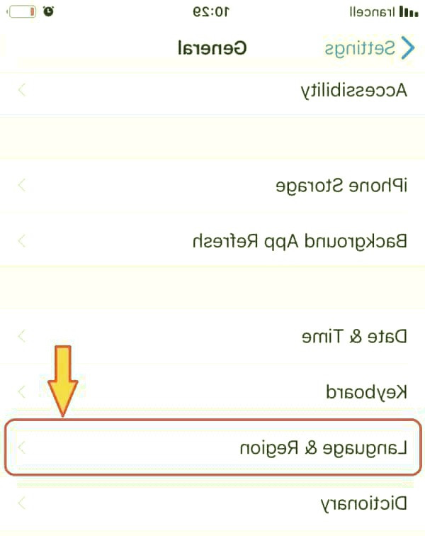 بر روی گزینه Language & Region کلیک کنید تغییر زبان گوشی