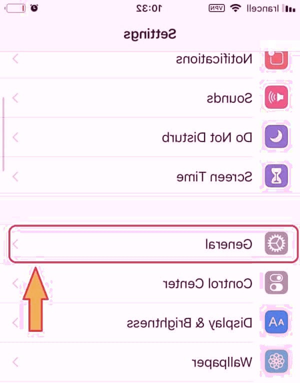 بر روی گزینه General کلیک کنید زبان گوشی