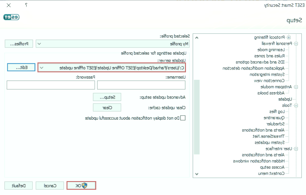 بر روی Ok کلیک کنید آپدیت آفلاین نود 32
