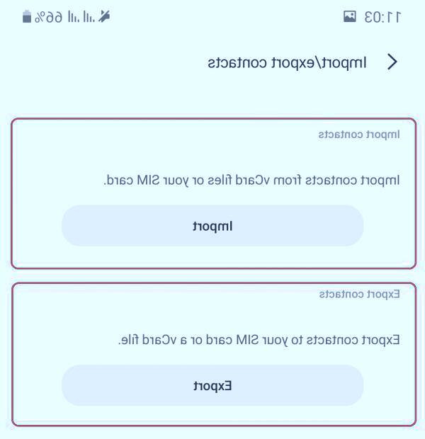 بر روی گزینه export کلیک کنید مخطبین گوشی