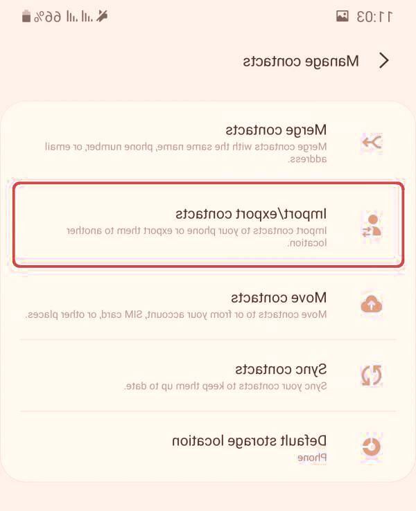 گزینه دوم یعنی Import/export contacts انتخاب کنید مخطبین گوشی