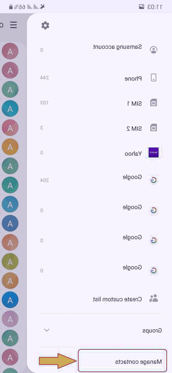 گزینه manage contacts انتخاب کنید بکاپ مخاطبین سامسونگ