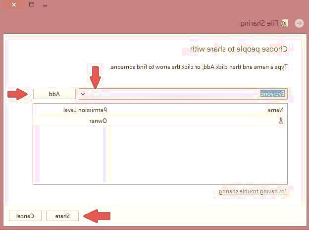 انتخاب گزینه everyone و سپس add انتقال فایل از pc به pc