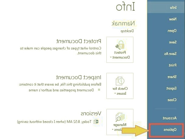 گزینه options را انتخاب کنید تنظیمات ورد