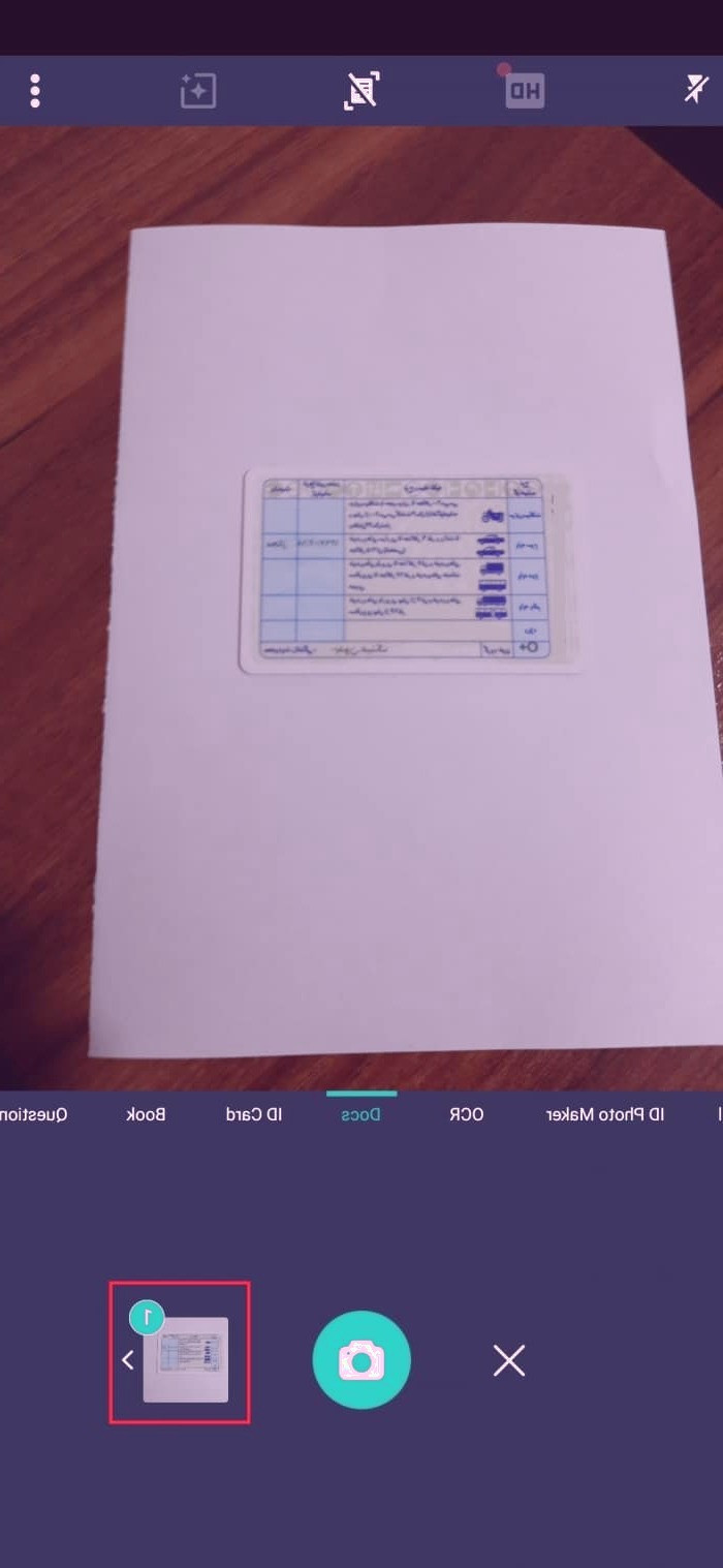 اتمام مراحل عکسبرداری در برنامه camscanner اتمام عکسبرداری