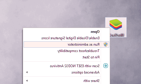 گزینه run as administrator را انتخاب کنید برنامه bluestacks