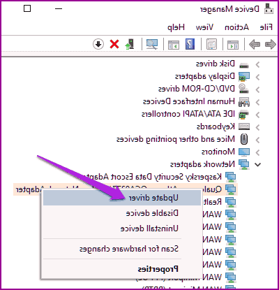 گزینه update driver را انتخاب کنید آپدیت درایور