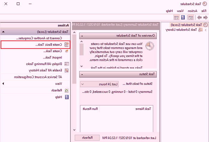 پنجره Task Scheduler