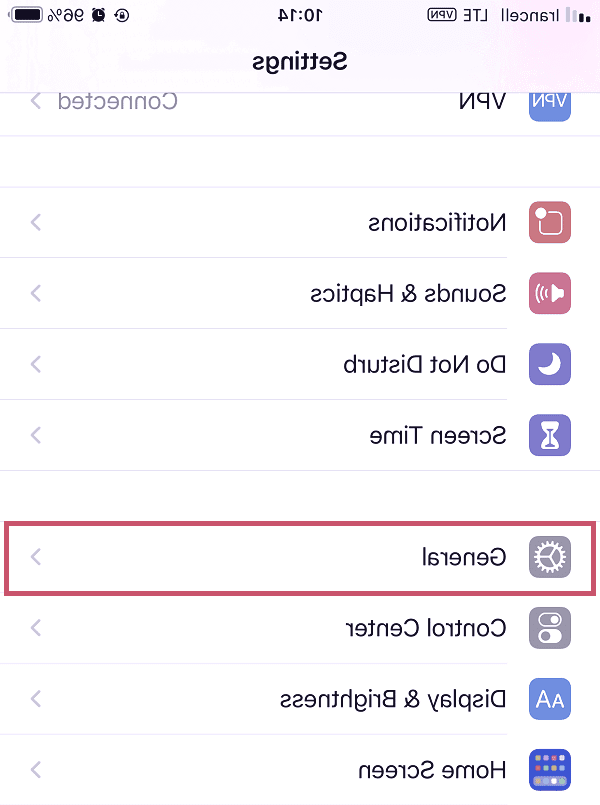 تنظیمات آیفون
