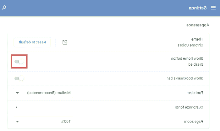 دکمه هوم کروم