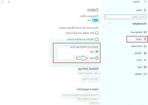فعال کردن حالت سیاه ویندوز