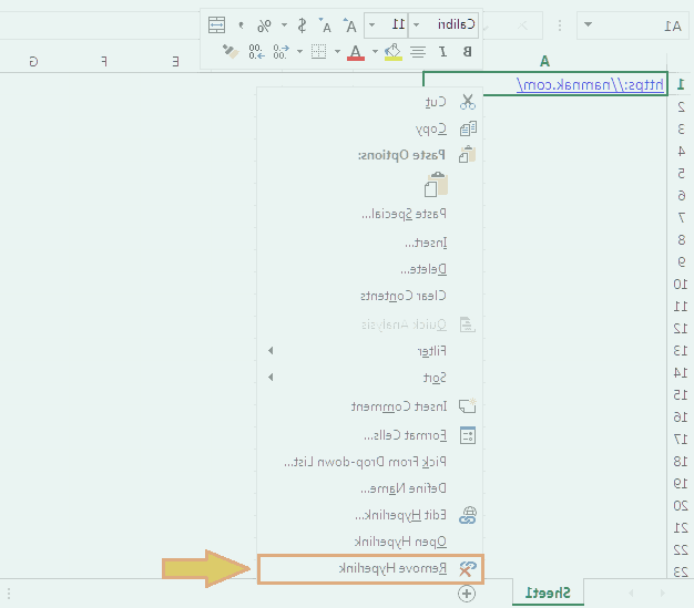 منو context اکسل