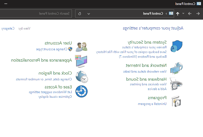 پنجره کنرل پنل