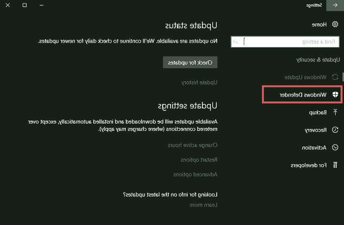گزینه مشخص شده ویندوز دیفندر را انتخاب کنید windows defender