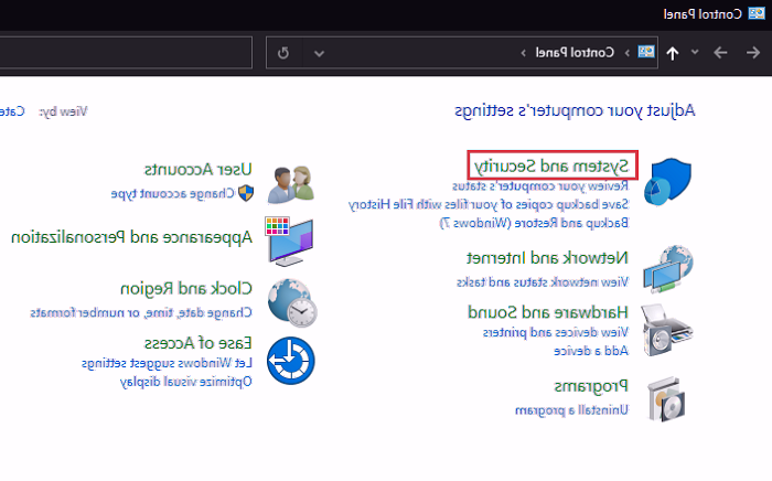 پنجره کنترل پنل