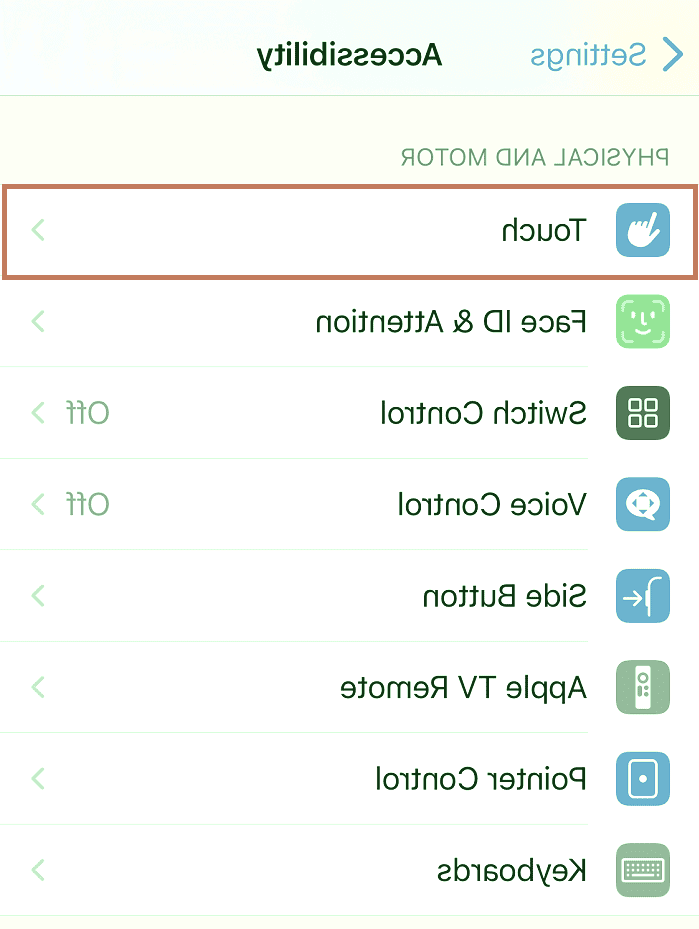 وارد بخش Touch آیفون شوید Home button