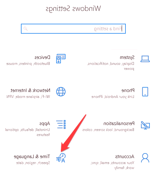 گزینه Time & Language را انتخاب کنید استور ویندوز