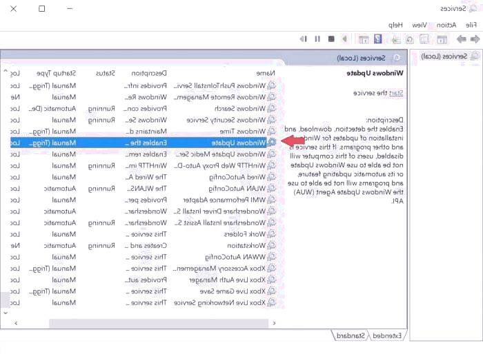 Windows Update services را انتخاب کنید آپدیت ویندوز 10