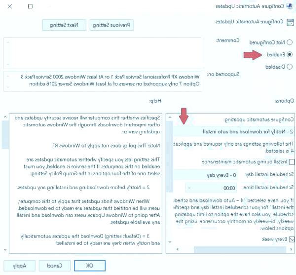 بر روی enable کلیک کنید آپدیت ویندوز