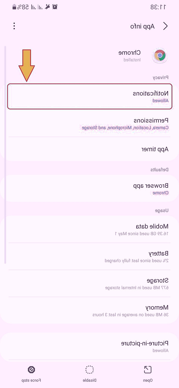 نحوه بستن نوتیفیکیشن کروم از طریق تنظیمات گوشی نوتیفیکیشن کروم