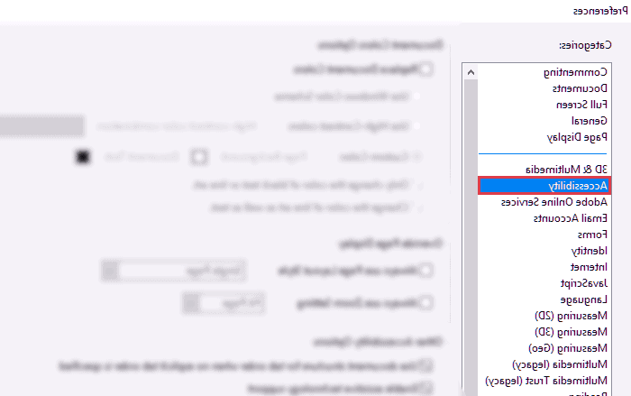 گزینه accessibility را انتخاب کنید تنظیمات فایل pdf